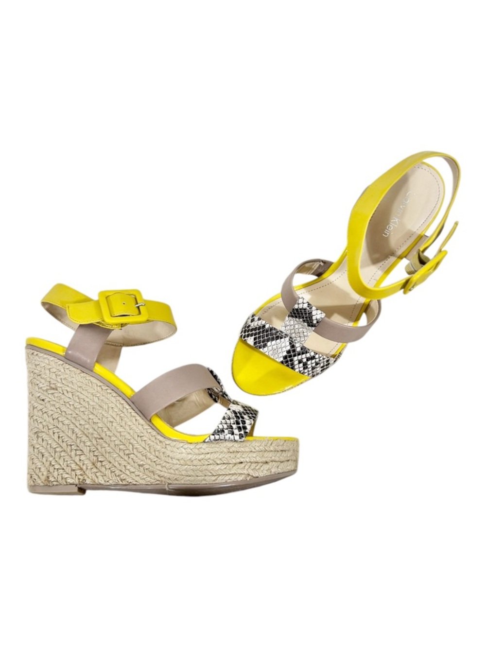 Calvin Klein Ellison Yellow and Python Print Wedge Sandals Size 9M